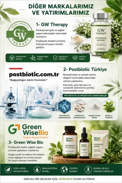 Other brands and investments poster: GW Therapy, Postbiotic Türkiye and Green Wise Bio